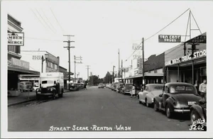 RPPC Street View Renton Washington Real Photo Postcard Dime Store Work Truck Car - Picture 1 of 2