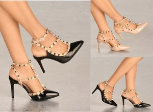 LADIES STUDDED STRAPPY HIGH HEEL POINTED TOE EVENING PARTY SHOES SIZES 3-8 - Picture 1 of 9