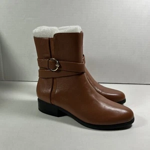C Wonder 6.5 Medium Cognac Brown Leather Strap Details Ankle Boots - Picture 1 of 6