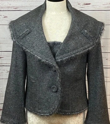 ESCADA Womens Blazer Size 8 Gray Wool Blend Tweed Collared Jacket Bell Sleeves - Image 1 of 4