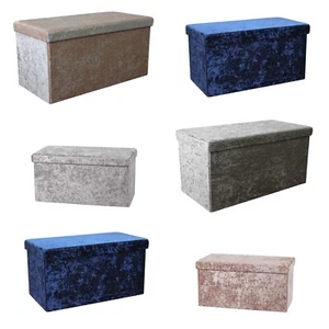 Crushed Velvet Large Ottoman Foldaway Storage Blanket Box Bench Pink Navy Silver - Picture 1 of 11