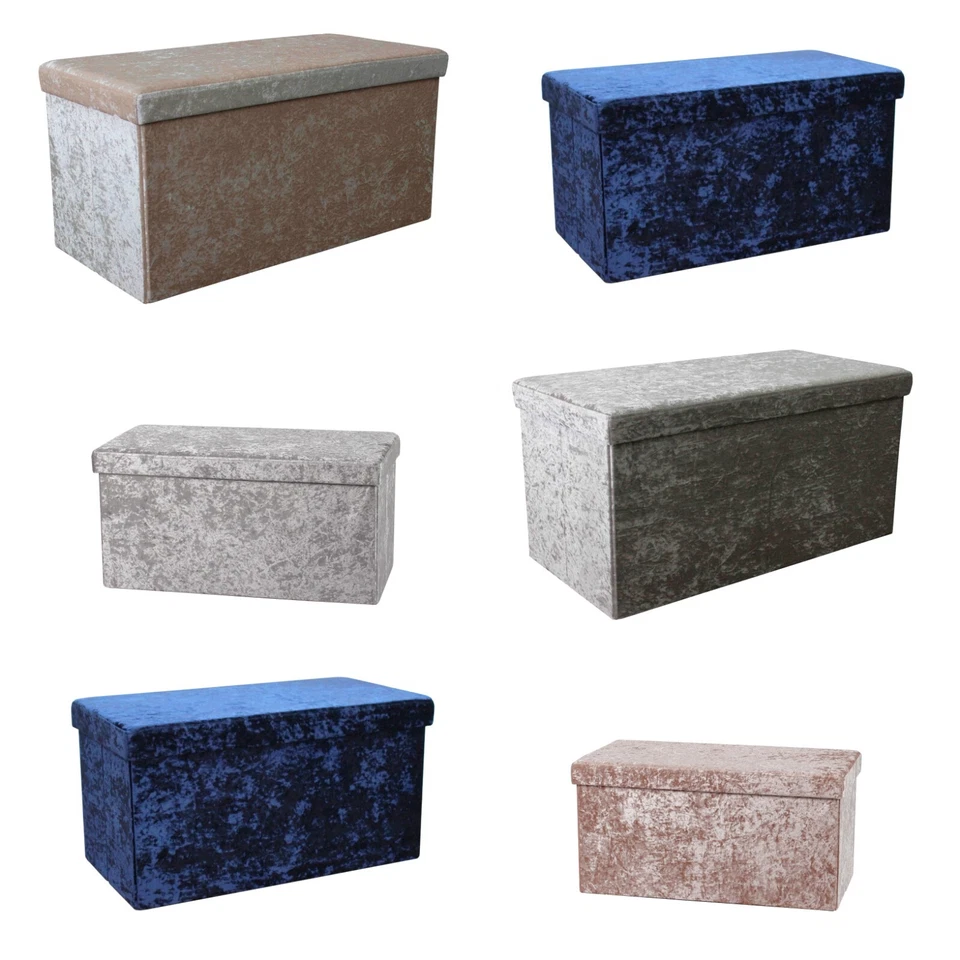 Crushed Velvet Large Ottoman Foldaway Storage Blanket Box Bench Pink Navy Silver - Image 1 of 1