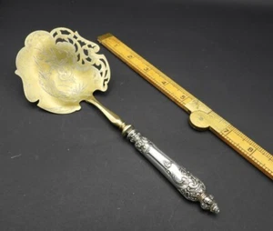 Antique Fauna Silver Plate Brass Pierced Engraved Serving Spoon Art Nouveau 1890 - Picture 1 of 5