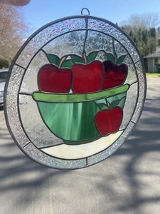 STUNNING! Large Suncatcher Grandma’s House Apples Stained Glass Window Decor - Picture 1 of 4