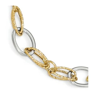 14k 14kt Two-tone Polished & Textured Fancy Link Bracelet 7.5 inch Lobster - Picture 1 of 4