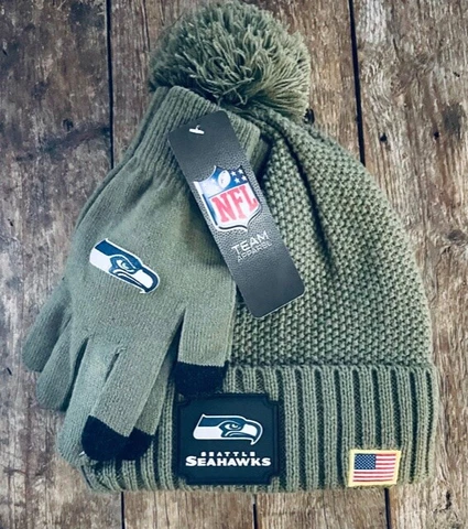 NFL Seattle Seahawks Green Beanie & Gloves Salute to Service Set One Size NWT Cover