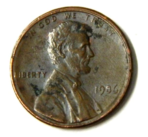 1986 US PENNY ONE CENT COIN MINT STRIKE ERROR ON NUMBER 8 of DATE-  RARE - P16y - Picture 1 of 16