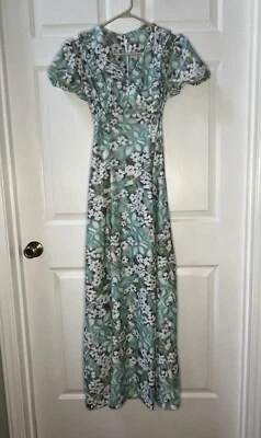 Maxi Vestido Floral Vintage Años 70 Cuello en V 35” Busto 30” Cintura Poliéster Hippie Imperio Foto 1 de 4