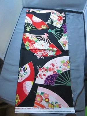 Michael Miller Cotton Fabric - Oriental Floral Fans - 1/2 yard - Image 1 of 3