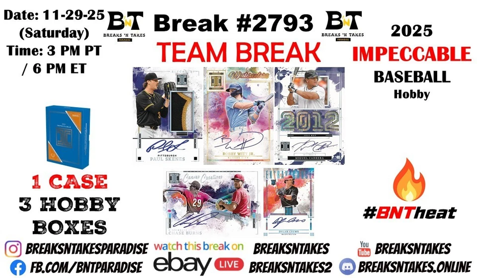 TORONTO BLUE JAYS 2025 Panini Impeccable Baseball Hobby CASE 3 BOX Break #2793 - Image 1 of 1