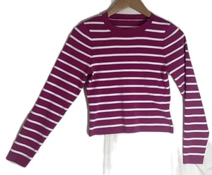 Anthropologie Happily Grey LARGE Sweater Pink and White stripe EUC - Picture 1 of 2
