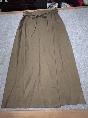 Falda Jones New York Mujer 12 Verde Oliva Envolvente Corbata Cintura 100% Lino Midi Línea A Foto 1 de 4