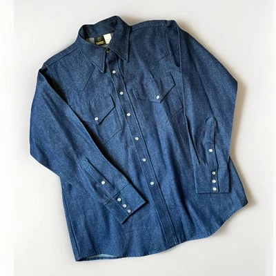 John Tillman Co. Denim Blue Jean Western Shirt Pearl Buttons Made In USA 16.5/35 - Image 1 of 4