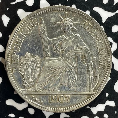 1907-A French Indo-China 1 Piastre Lot#JM0274 Silver! Nice Detail, Old Cleaning - Image 1 of 2
