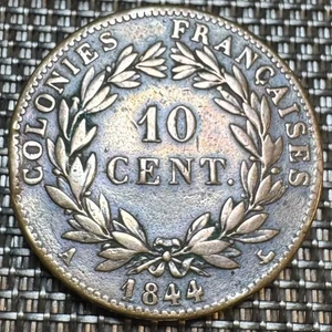 TRÈS BELLE PIECE 10 CENTIMES COLONIE FRANÇAISE.  LOUIS PHILIPPE I 1844 A  (1314) - Picture 1 of 2