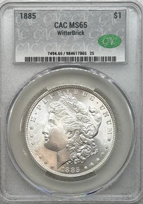 1885 Morgan Silver Dollar CAC Grading GSA MS65 WitterBrick - Image 1 of 2
