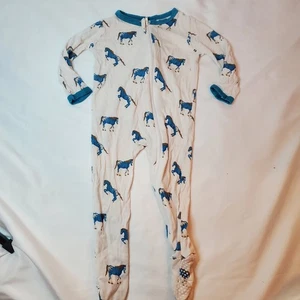 Baby Footie Pajamas Kyte Baby  Size 6-12mo Bamboo Rayon Blue White Horse - Picture 1 of 5