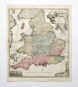 ENGLAND & WALES Angliae Regnum original antike Karte Visscher Schenk 1720 top - Bild 1 von 7