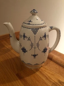 Furnivals Limited Denmark Blue Coffee Pot Lidded Porcelain England Floral ~ VTG - Picture 1 of 11