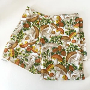 Vintage Fabric Mushrooms Brown Orange Yellow Green Pine Cones Cotton 2 Pieces - Picture 1 of 9