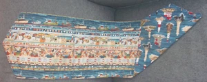 Lighthouse Table Runner Reversible Village Boats Blue Background 12" x 43" - Picture 1 of 5