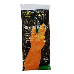 2 packs x LATEX PROTECTIVE LONG CUFF GLOVES kitchen washing up cleaning - Picture 1 of 1