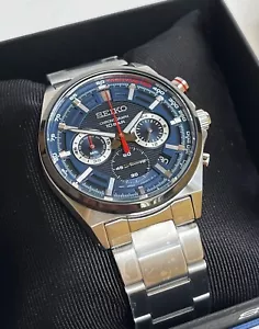 SSB407P1 Chronograph Blue Dial Silver Stainless Steel Bracelet Dress Watch - Picture 1 of 8