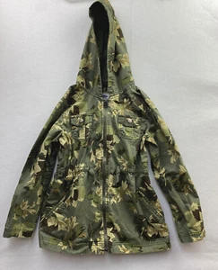 Old Navy Girls Zip & Hood Jacket Size M (8) Green Camo Floral 4 Front Pockets - Picture 1 of 9