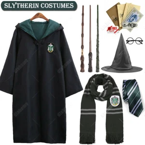 Harry Potter Slytherin Draco Malfoy Robe Cloak Tie LED Magic Wand Scarf Costume - Picture 1 of 23