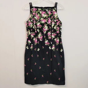 Amanda Smith Size Medium 8 P Dress Black Floral Double Straps Ombre Cotton - Picture 1 of 6