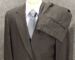 Hart Schaffner Marx Suit 44L Black Pinstripe Wool 38x30 Pleated Pants 2 Btn - Picture 1 of 11