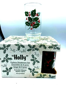 6 MCM Vintage Holly Berry Drinking Tumblers Christmas Holiday Indiana Glass NOS - Picture 1 of 3