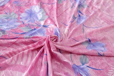 Vintage Sarees Pink Printed 100% Pure Silk Sari Floral Craft Dress Making Fabric - Image 1 of 3