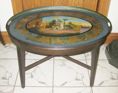  EARLY 19th cent. HAND PAINTED METAL TRAY TOP COFFEE TABLE Foto 1 de 4