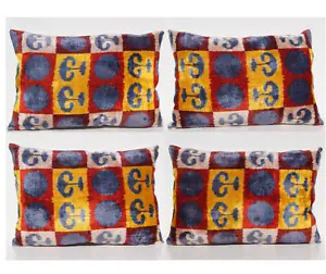 20x14 multi colored cushion case uzbec silk velvet handmade 4 rectangle pillows - Picture 1 of 12
