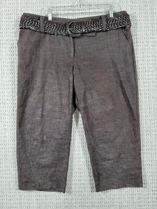 AB Studio Womens Brown Capri Pants Sz 16 Belted Pockets Cotton Blend - Picture 1 of 14