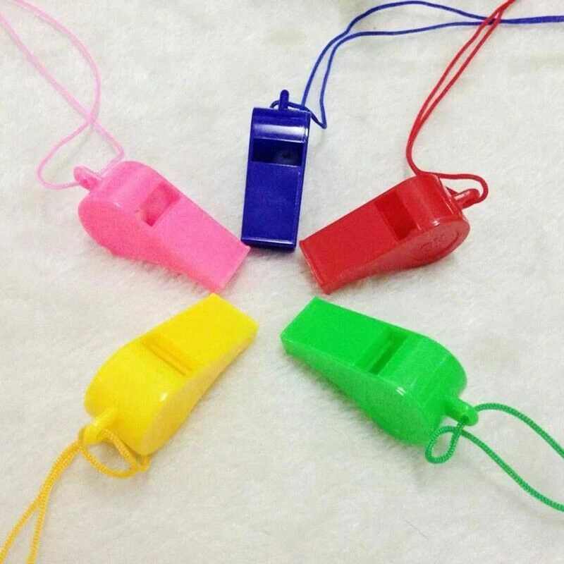 5 X PLASTIC COLOUR SPORTS WHISTLE FOOTBALL RUGBY REFEREE PLASTICNECK WRIST CORD - Image 1 of 1