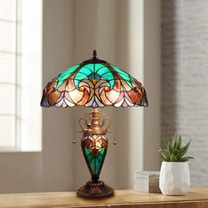 Tiffany Style Stained Glass 3 Light Double Lit Table Accent Victorian Lamp - Picture 1 of 7