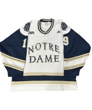 Notre Dame Fighting Irish Jersey Mens XXL White Blue Hockey #19 Adidas