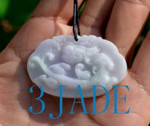 A Grade Jadeite Jade Chinese Dragon Ruyi Lock Pendant Necklace Amulet