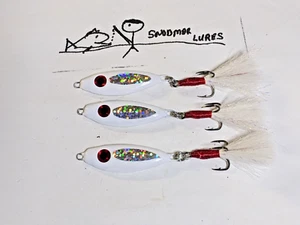 3 - 3/4 Unzen SHAD Angeln Casting Jigging Platte Blei Löffel Köder weiß holografisch - Bild 1 von 6