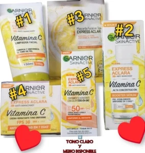Garnier Skin Active 5 Kit : Serum, Crema y Gel Con Vitamina C Express Aclara❤️ - Picture 1 of 4