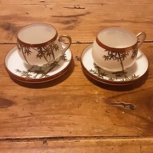 Vintage Eierschale Porzellan Kutani halbe Tasse & Untertasse Set LITHOPAN Geisha japanisch - Bild 1 von 15