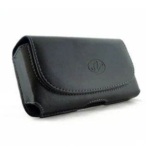 Black Leather Side Case Cover Pouch Belt Holster Clip for Cell Phones - Picture 1 of 6