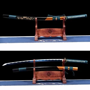Carbon Steel RealJapanese Katana Blue Blade Samurai Sword Full Tang Battle Ready - Picture 1 of 10