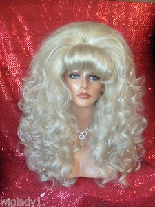 BIG HOT SEXY DRAQ QUEEN WIG ALL COLORS SASSY LONG FLUFFY CURLS SOFT THICK BANGS - Picture 1 of 1