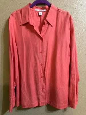 CAMISA JOSEPHINE CHAUS SEDA LINHO BOTÃO PARA CIMA TAMANHO 14 MANGAS COMPRIDAS PÊSSEGO - Imagem 1 de 3