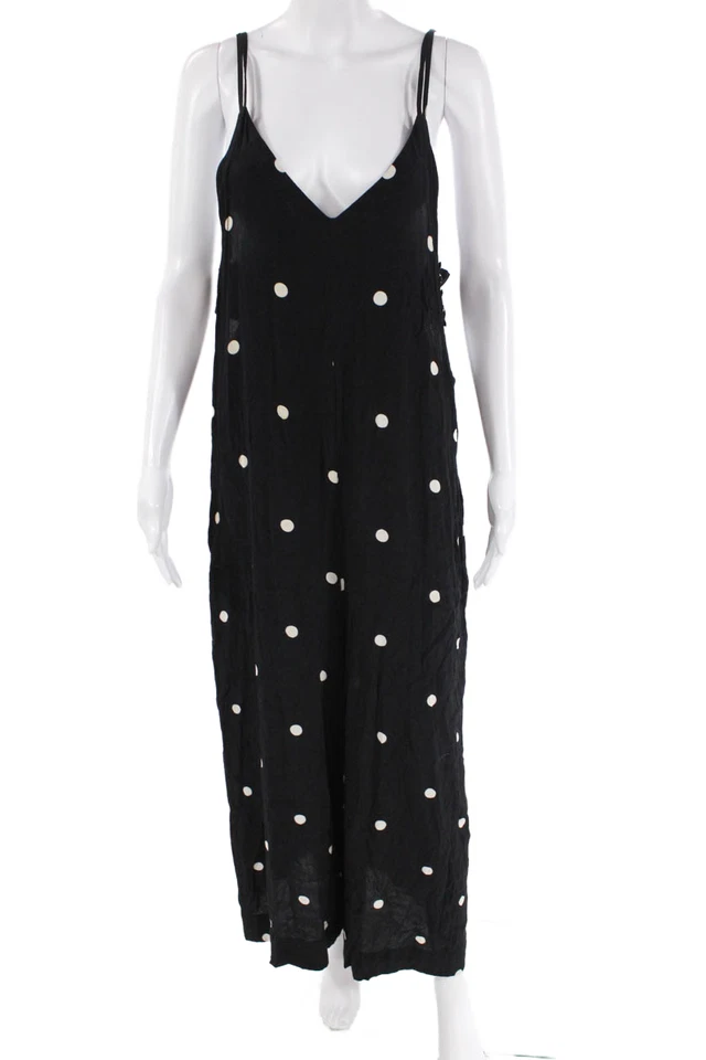 Mono negro Free People para mujer a lunares cuello en V correa de espagueti talla S Foto 1 de 4