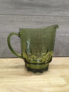 Vintage MCM Hazel Atlas Glass Avocado Green Thumbprint Pitcher - Picture 1 of 5