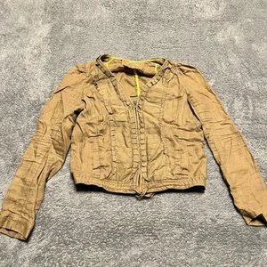 Anthropologie Hei Hei Bomber Jacket Womens 6 Small Linen Pleated Zip Military - Picture 1 of 9